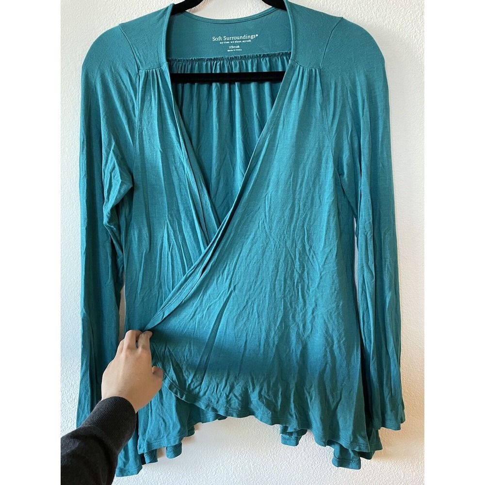 Soft Surroundings Cardigan‎ Teal Blue XS Soft Flowy Open Front